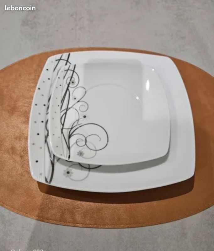 Service vaisselle porcelaine blanche et grise (image 2)