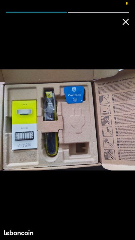 Tondeuse neuve Philips OneBlade, Rechargeable, 100% étanche, 3 sabots clipsables barbe de 3 jours (image 1)