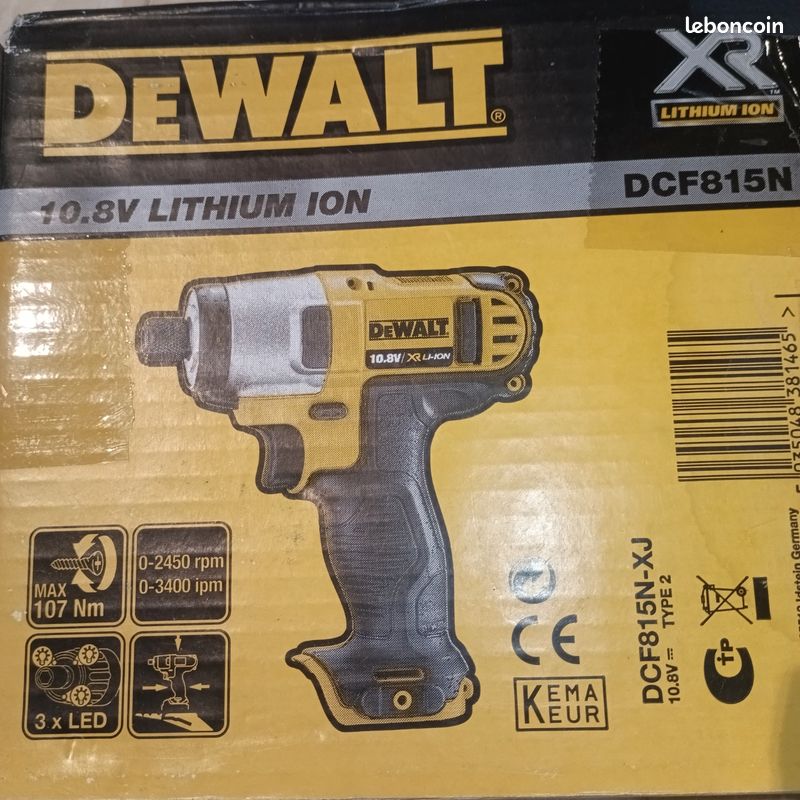 Pack trois batteries Dewalt dcb 121, 1 chargeur allume cigare Dewalt dcb119, une visseuse Dewalt Dcf815 type 2 (image 3)