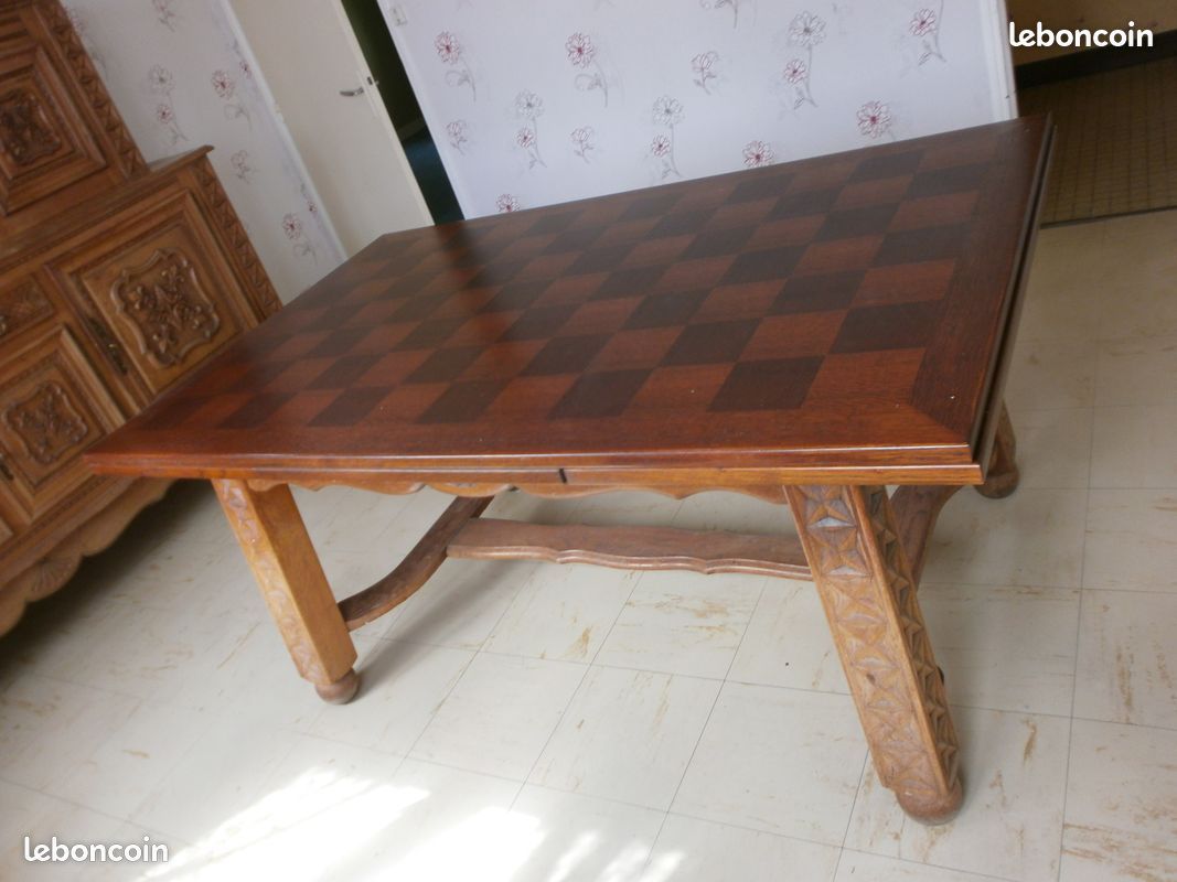 FAIRE OFFRE salle à manger en chêne massif, complète : 1table avec rallonges, 6 chaises, 1 buffet en 2 parties (haut et bas) (image 5)