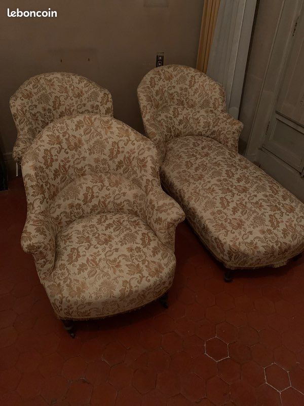 Méridienne et ses deux fauteuils vintage (image 1)