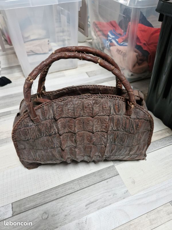 Sac Vintage En Cuir Véritable - Ancien, Marron, Style Attaché-case, Occasion Très Bon état, Fabriqué En France