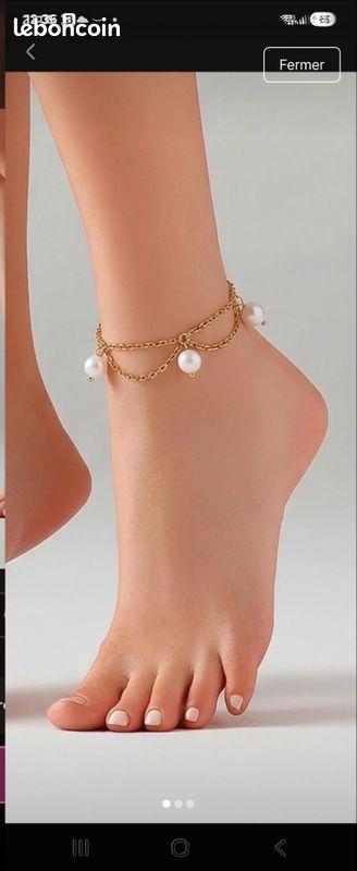 Bracelet de cheville en pierre naturelle et acier inoxydable doré ✨ (image 2)