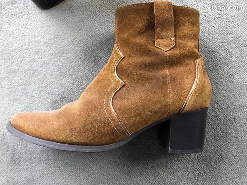 Bottines printemps cuir nubuck marron (image 2)