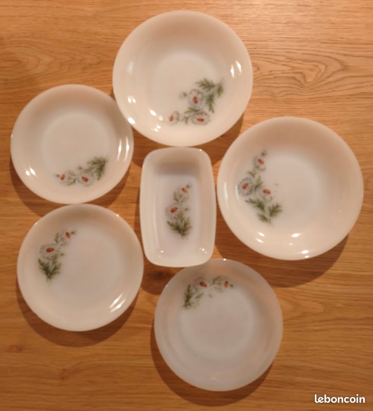 Beurrier En Verre De Lait Motif Anémones ARCOPAL Vintage