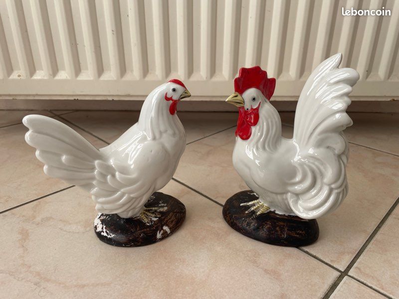 Ensemble coq et poule en céramique Décoration
