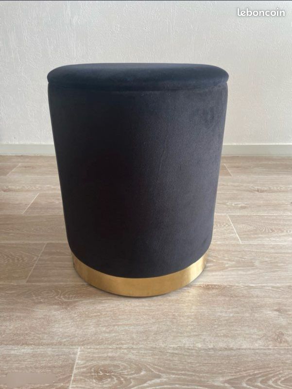 Pouf Coffre Rond En Velours Noir (image 1)