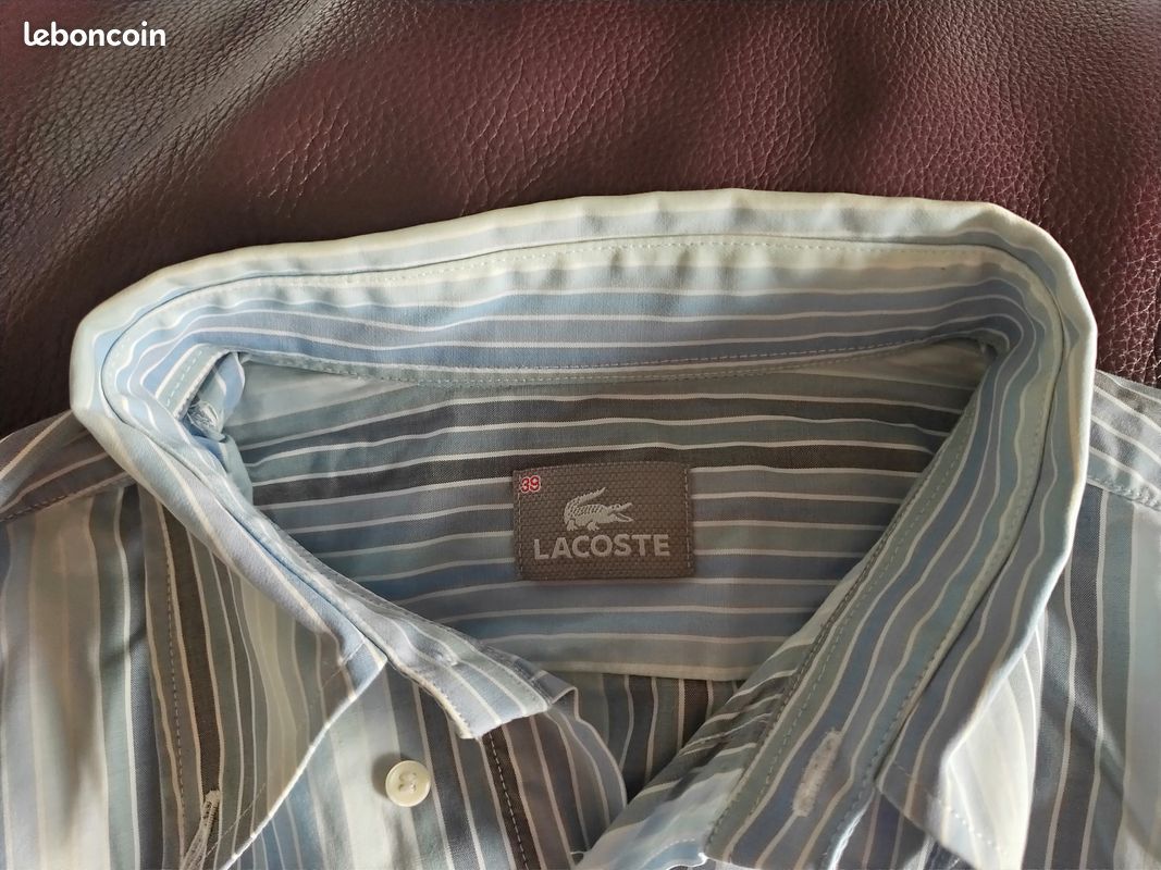 Chemise rayée Lacoste bleue taille 39 super état (image 3)
