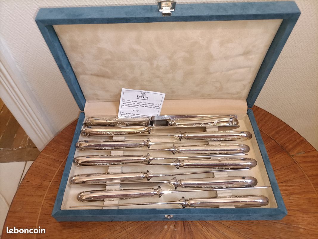 RARE ERCUIS ST Hilaire 12 Cuillères a sauce Metal Argenté Modèle Perle