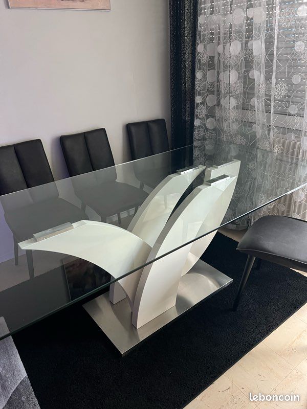 Grande Table à Manger Design en Verre et Laqué Blanc — 2m (image 2)