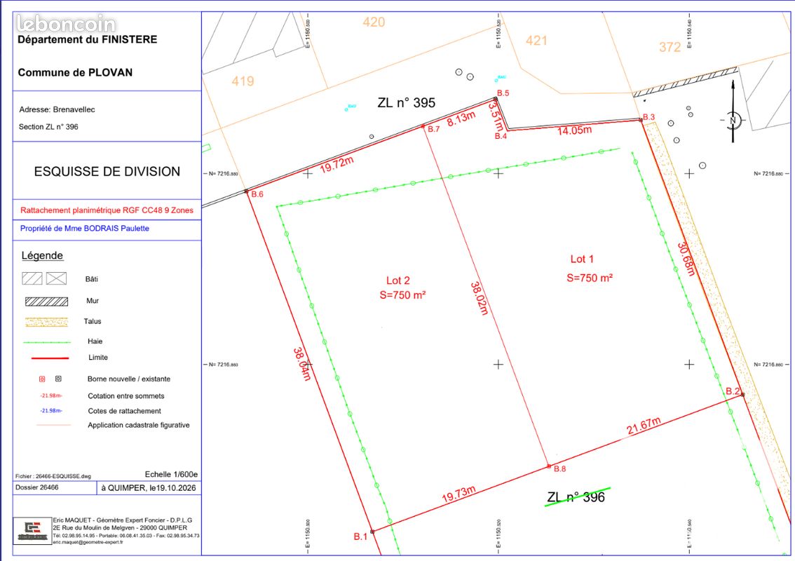 Terrain 750 m² · à Plovan · 750 m² · 57 500 €