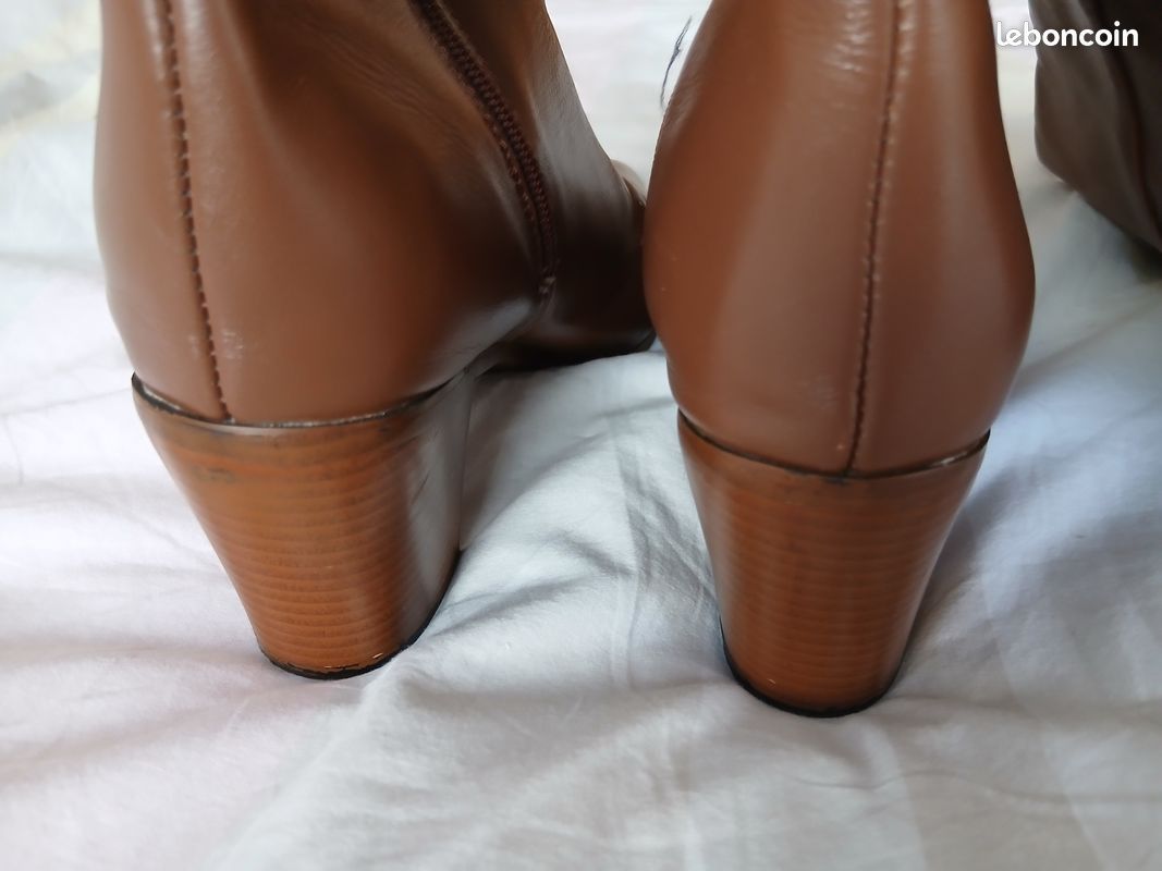 Bottes Cuissardes Femme Cuir Marron Talon Haut - Taille 35 Neuves Avec Emballage - Marque Goldmud