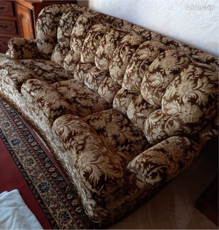 Canapé vintage années 70/80 velours + 2 fauteuils – convertible – très bon état (image 3)
