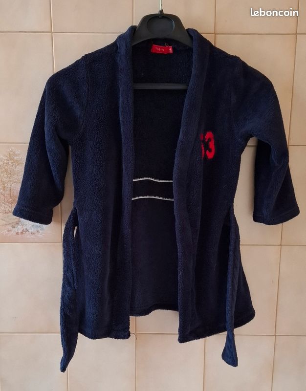 Peignoir robe de chambre polaire bleu marine et rouge ans