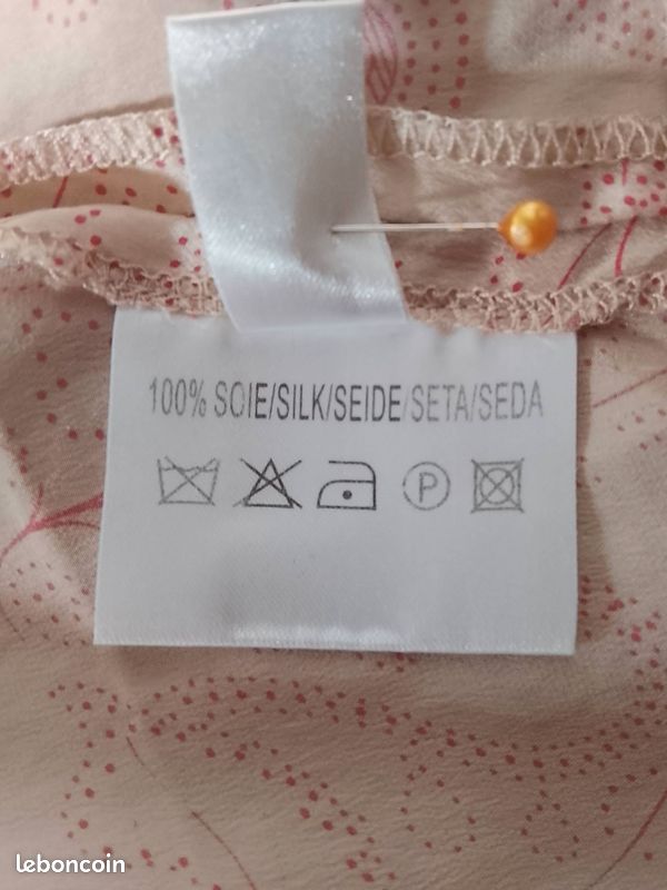 Débardeur sans manche en Soie véritable col brodé de perles & imprimé cachemire beige/rose poudré -WEILL Paris - T44 - Excellent État (image 6)