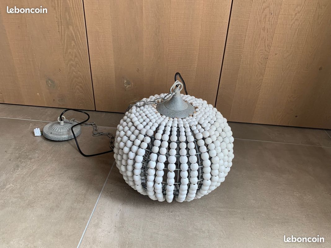 Lampe suspension perles bois (image 2)