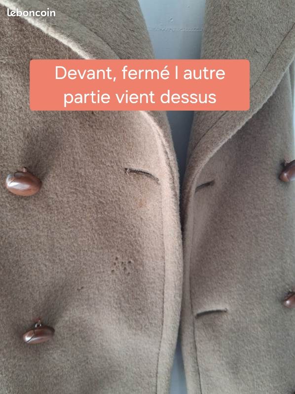 Manteau court , Caban long, croisé, vintage inspiration années 70. JAMAIS PORTE Taille 38 Femme Couleur camel Matière : 50 % poil de chameau (camelhair. Dimensions dans annones (image 10)