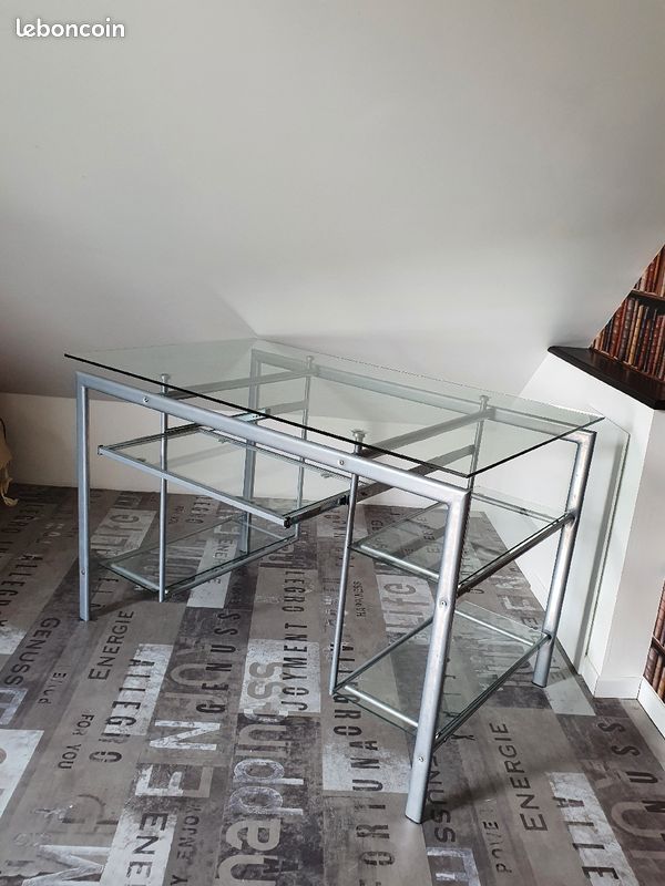 Bureau en verre et acier (image 1)