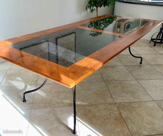 Table basse bois massif fer forgé