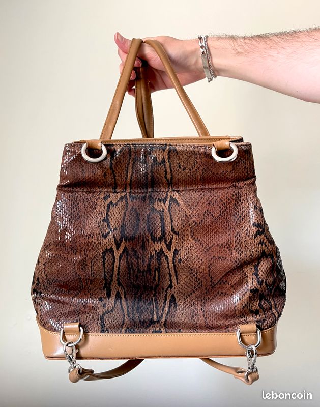 Sac à main/ à dos Actuel Paris camel python, vintage chic, femme, assez bon état (image 1)