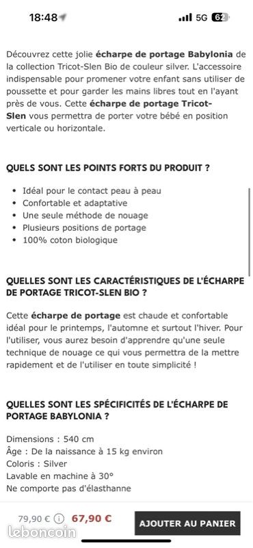 Écharpe de portage Babylonia Tricot-Slen Bio – comme neuve (image 6)