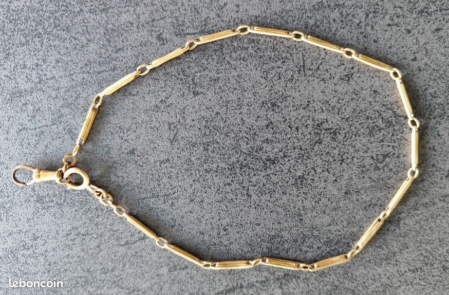 Chaîne De Montre à Gousset Plaqué Or - Maille Forçat 41 Cm - Occasion
