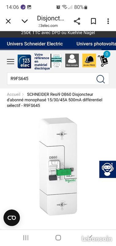 Schneider A9N21206 Disjoncteur différentiel 1P+N