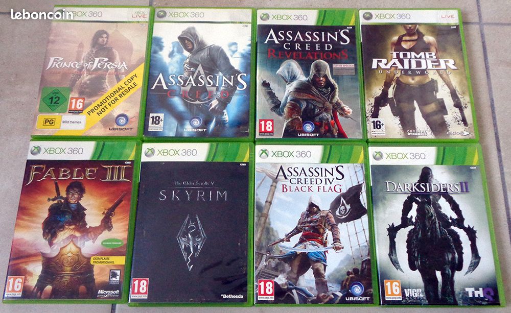 8 jeux Microsoft Xbox 360 (Prince Of Persia, Assassin's Creed, Darksiders II, Tomb Raider, Skyrim, Fable) (image 1)