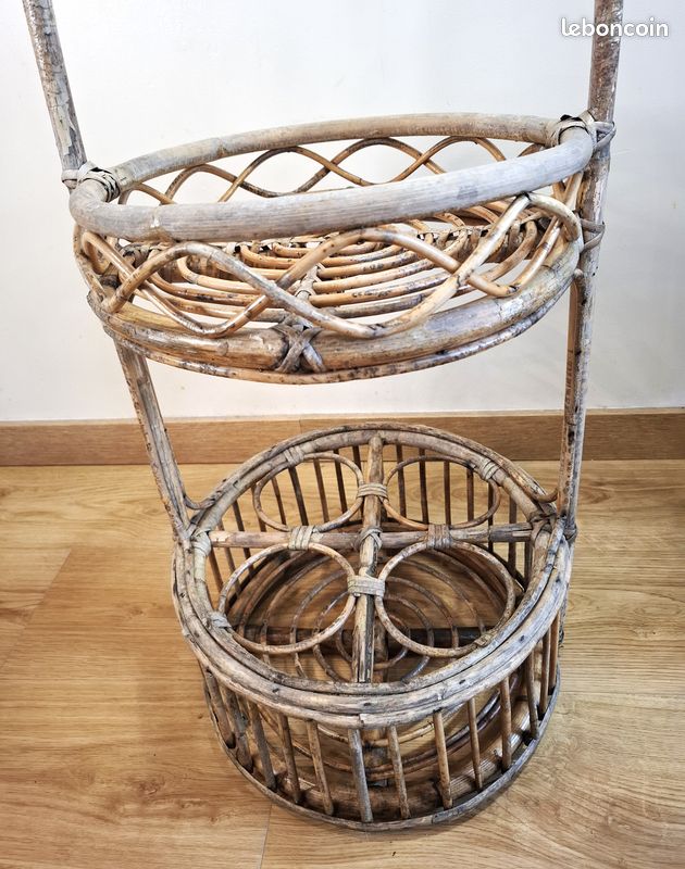 Panier Porte-bouteille Vintage En Rotin – Très Bon état, Déco Rustique