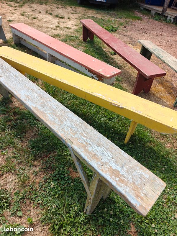 Lot de 6 bancs anciens en bois (image 6)