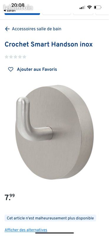 Crochet acier pour salle de bain ou cuisine (image 1)