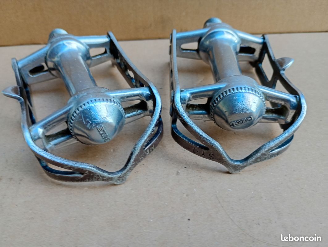 Pédales Vélo MKS AR-2 – Argent – 9/16 – Avec Clips Et Sangles – Vintage 80s