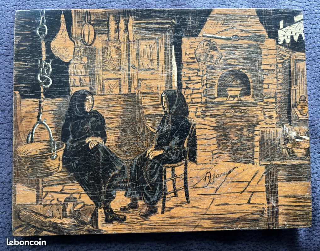 Peinture ancienne sur bois vernie – Ajaccio – scène d’intérieur – 18 × 24 cm (image 5)