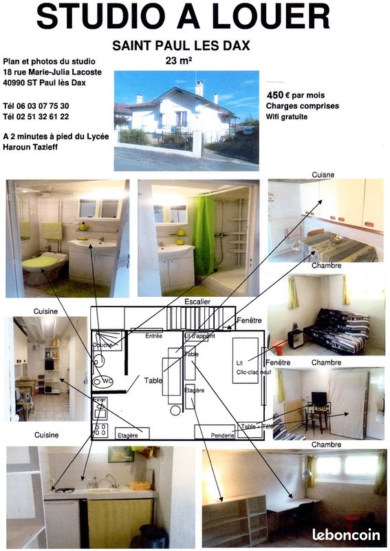 Appartement 2 pièces 23 m² · à Saint-Paul-lès-Dax · 23 m² · 450 €/mois