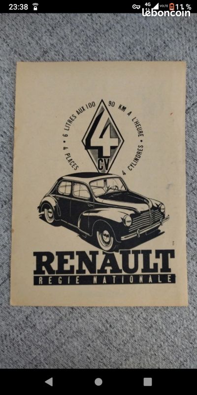 Calendrier Publicitaire Métal Bombé - 20x30cm - Renault 4 CV - Plaque Émaillée Vintage