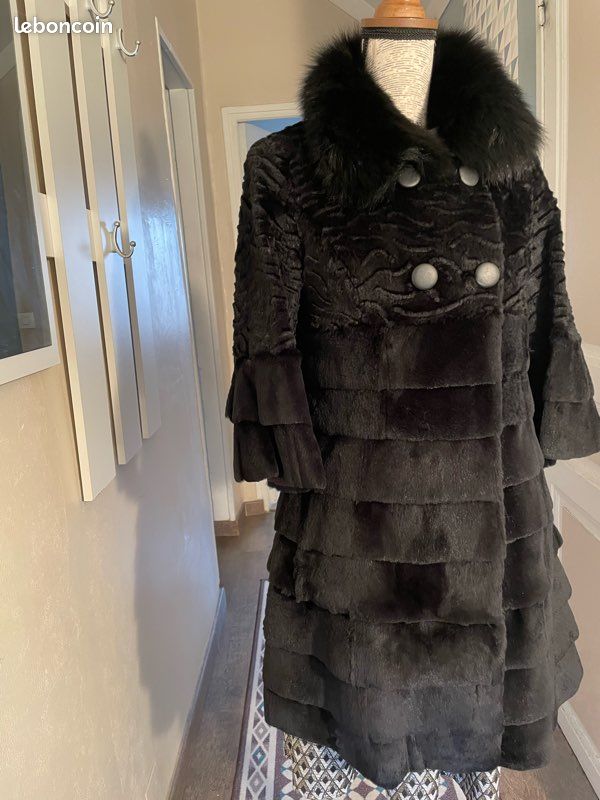 Manteau En Fourrure De Lapin Noir - Taille M - Style Basique Pour Femme