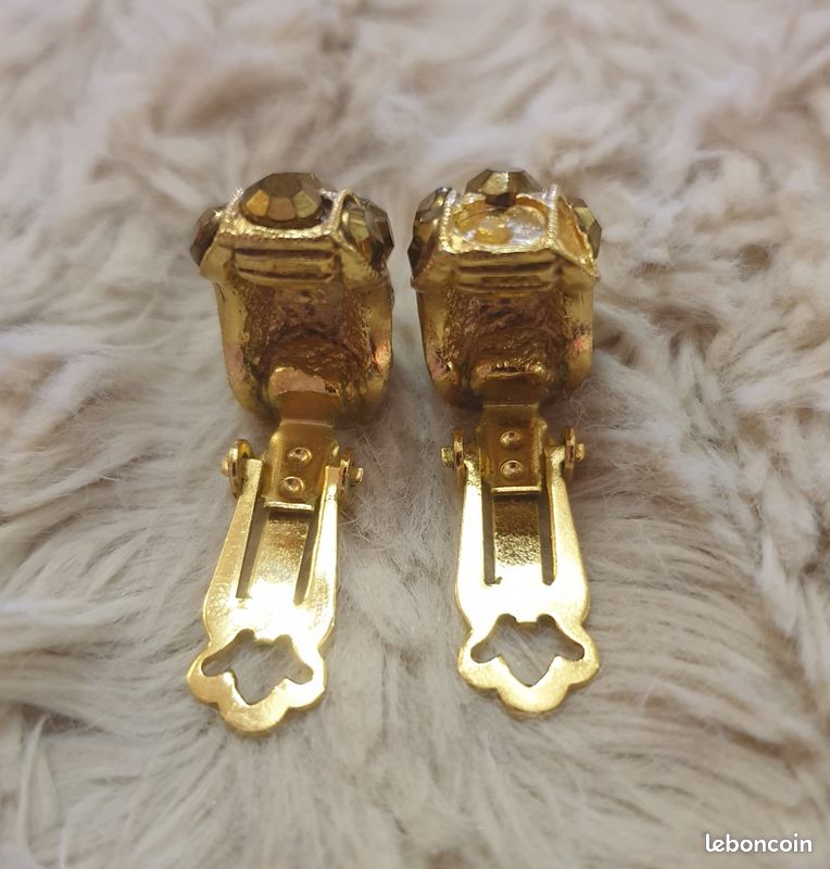 Boucles D'oreilles Clips Vintage Orena – Doré Et Pierre, Occasion, France