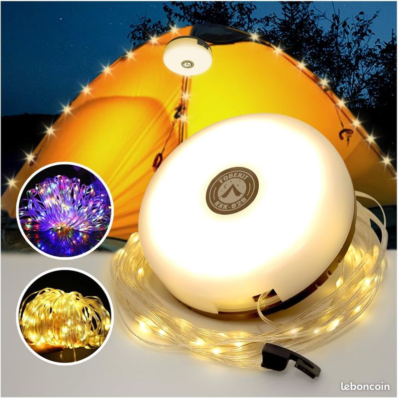 Guirlande lumineuse de camping enroulable, étanche, portable, 20 m, rechargeable par USB, avec 5 modes d'éclairage, pour l'extérieur, le camping, la décoration de jardin (blanc laiteux Guirlande lumineuse de camping enroulable, étanche, portable, 20 m, rechargeable par USB, avec 5 modes d'éclairage, pour l'extérieur, le camping, la décoration de jardin (blanc laiteux