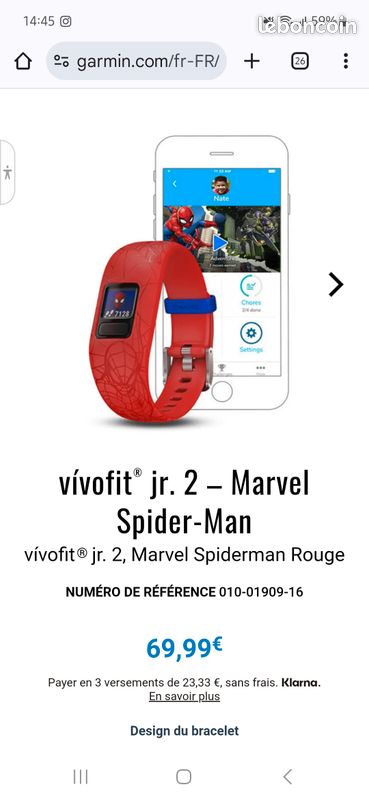 Garmin vivofit spider man montre connectée enfant