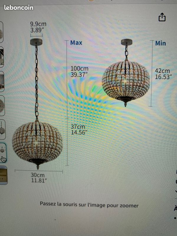Lampe suspension perles bois (image 4)