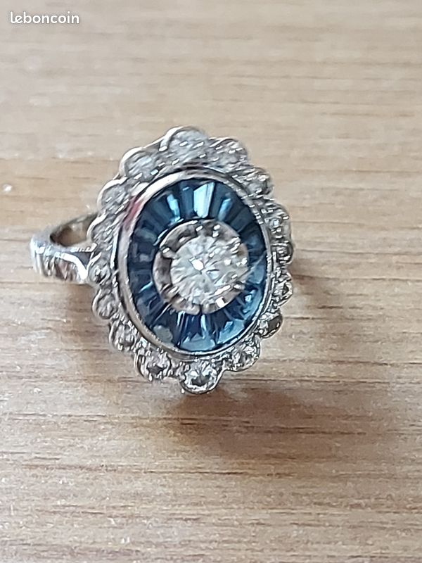 Bague Ancienne Or 18 Carats Avec Diamants, Perles Et Saphirs - Bijou Vintage
