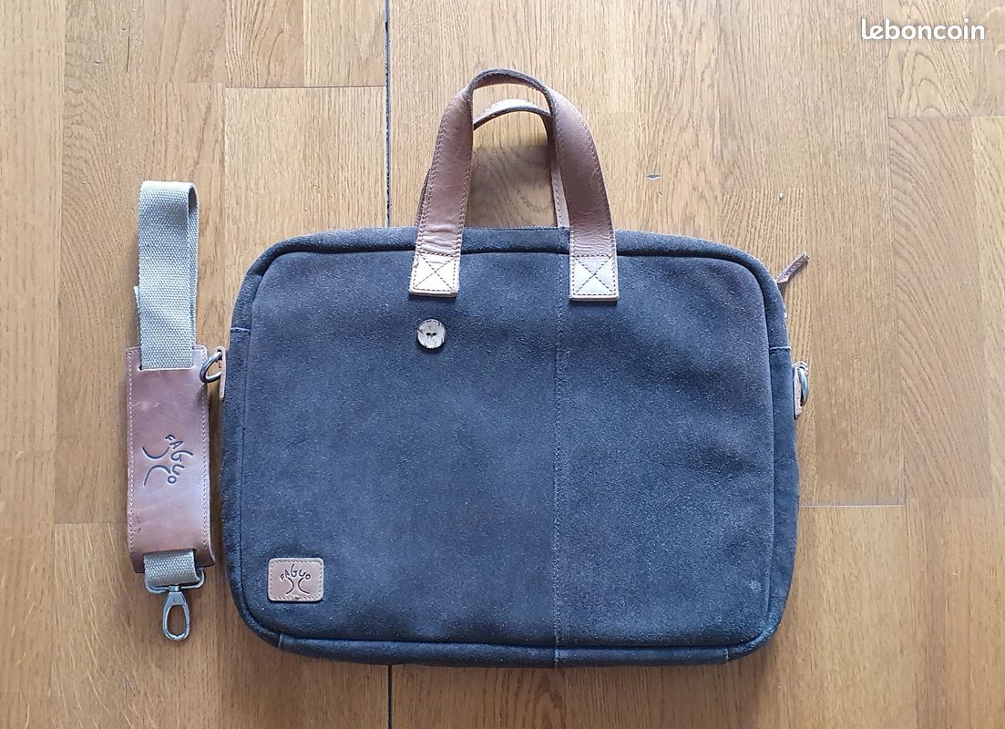 Sacoche ordinateur en cuir marron, marque FAGUO (image 1)
