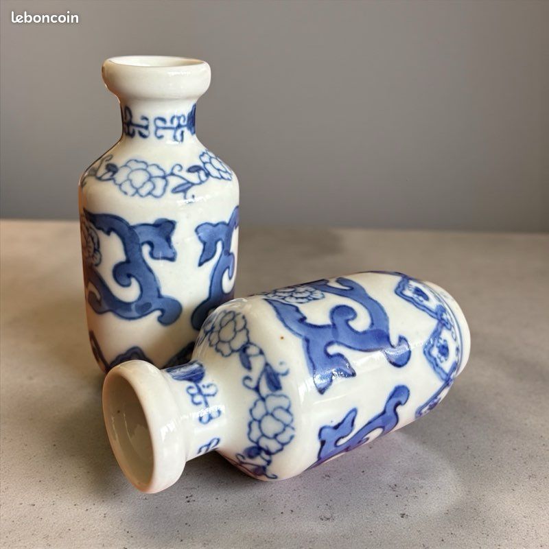 Paire de mini-vases en porcelaine de Liling – Bleu & Blanc vintage (image 8)
