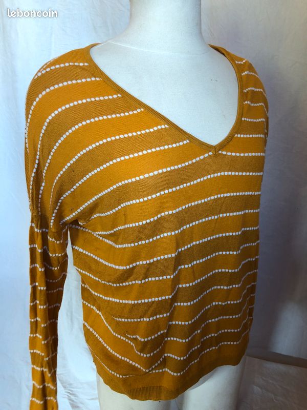Pull Jaune moutarde à rayures blanche Camaïeu (image 4)