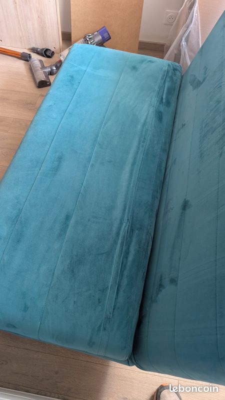 Banquette convertible 2 places velours bleu pétrole – Très bon état (image 18)