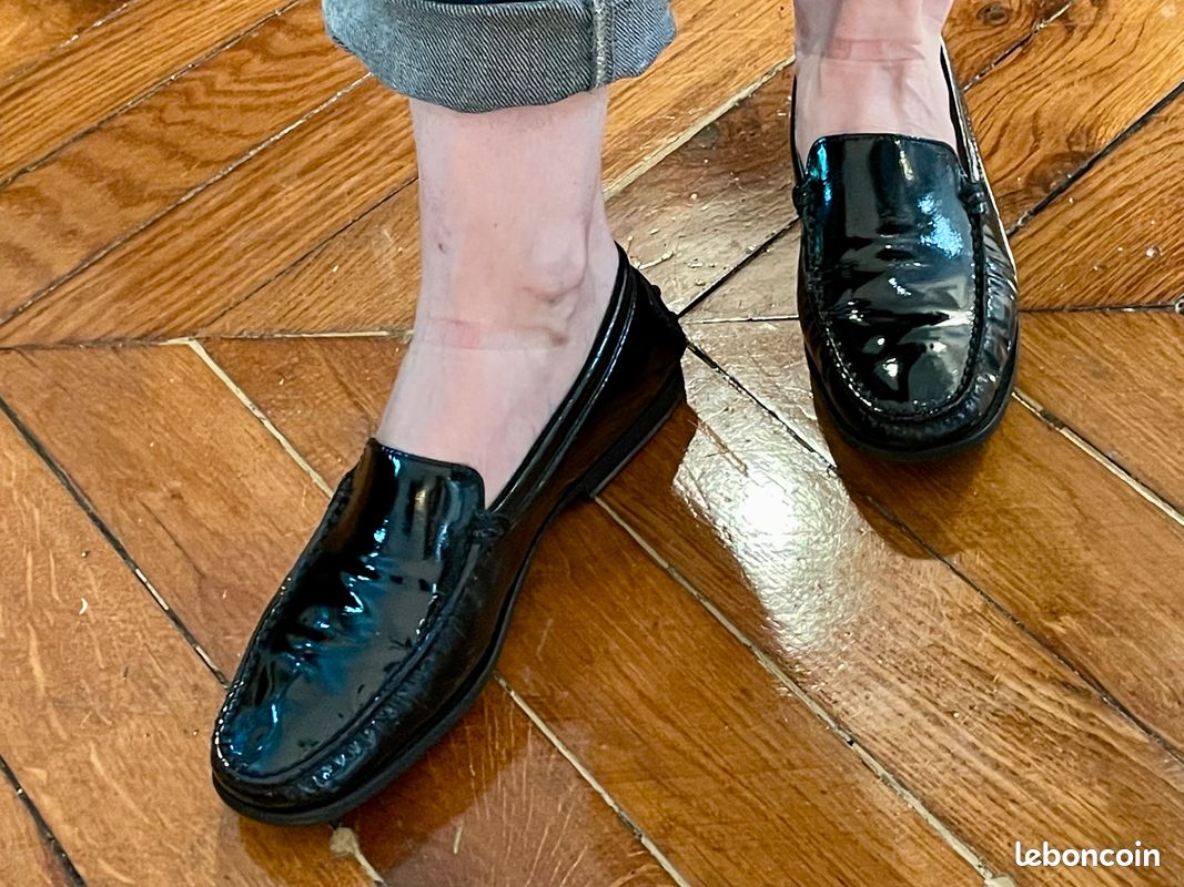 Mocassins femme TOD'S vernis noir T37 Chaussures