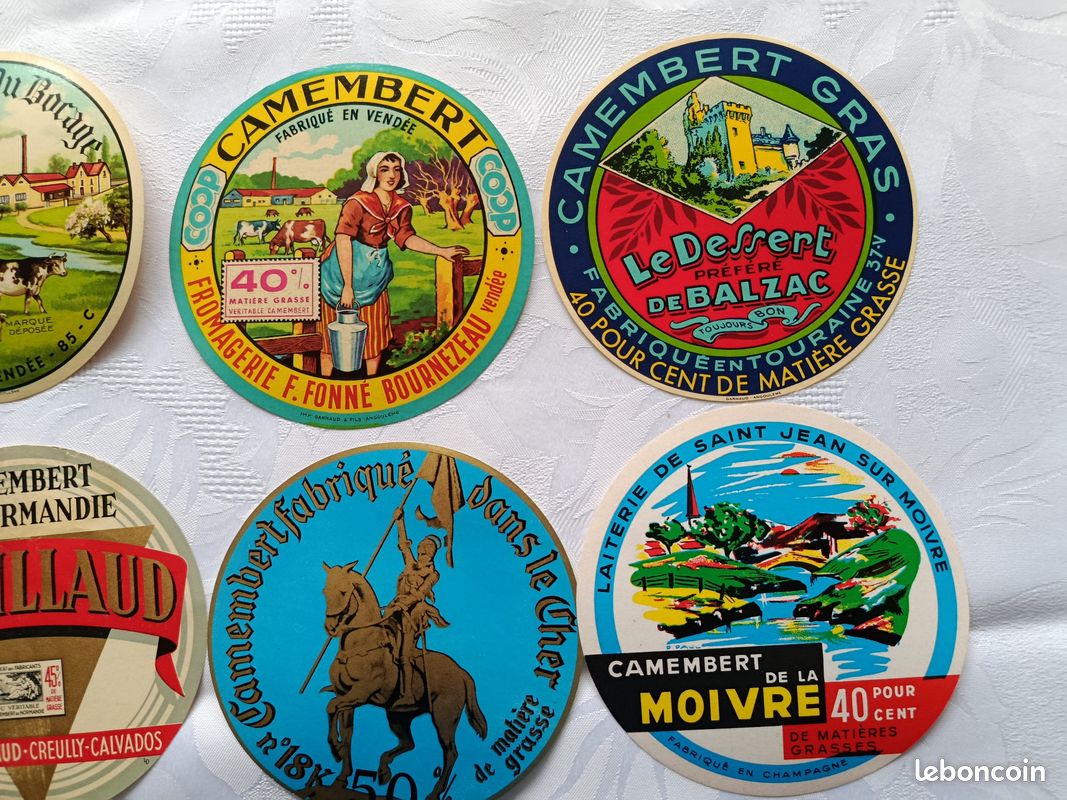 Lot De 5 étiquettes Anciennes De Camembert – Collection Artisanale