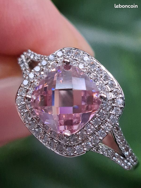 Bague Argent S925 Zircone rose brillante ,zircones blanc femme taille 62 (image 4)