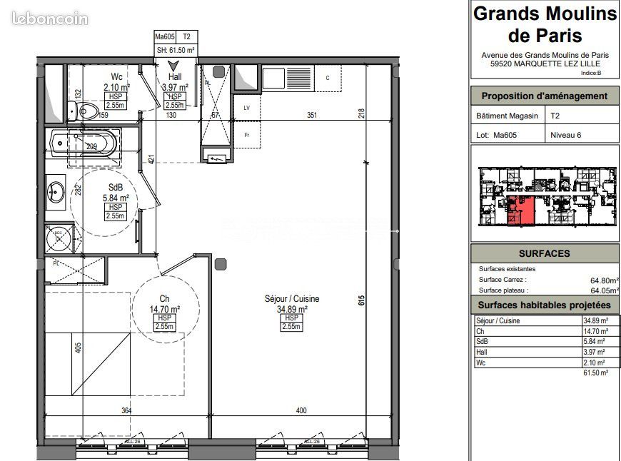 Appartement 2 pièces 60 m² · à Marquette-lez-Lille · 60 m² · 816 €/mois