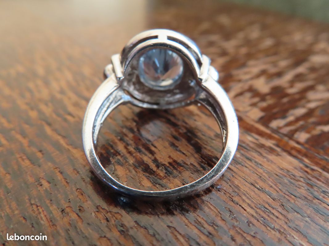 Bague Argent Massif Topaze Fumée Taille 59 - Style Art Déco, Ouvragée, Occasion En Excellent état